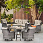 Salon de jardin en rotin – Ensemble de mobilier de jardin 9 pièces avec chaises pivotantes