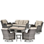 Salon de jardin en rotin – Ensemble de mobilier de jardin 9 pièces avec chaises pivotantes