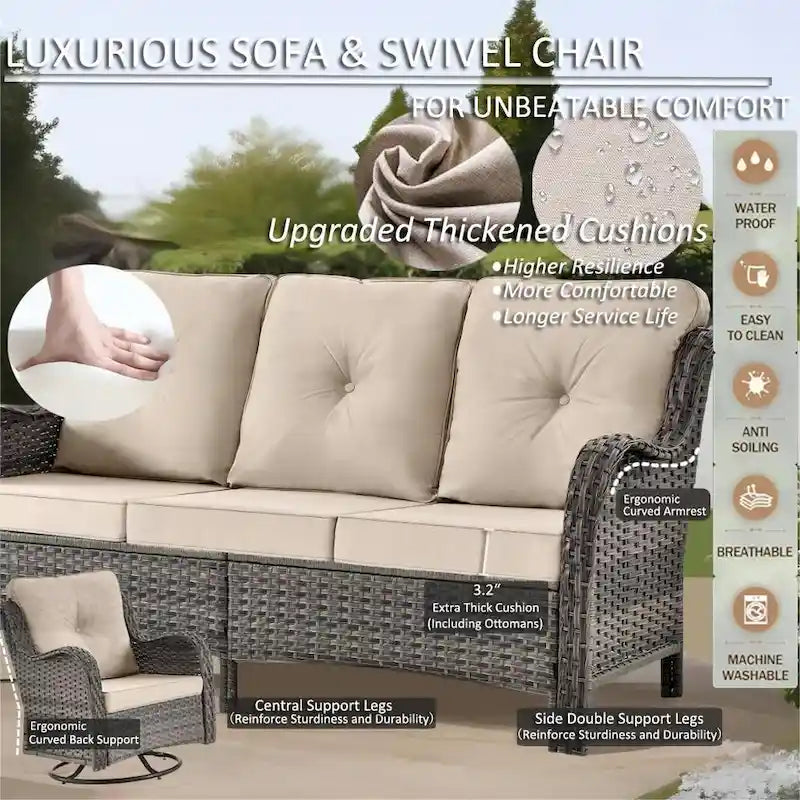 Salon de jardin en rotin – Ensemble de mobilier de jardin 9 pièces avec chaises pivotantes