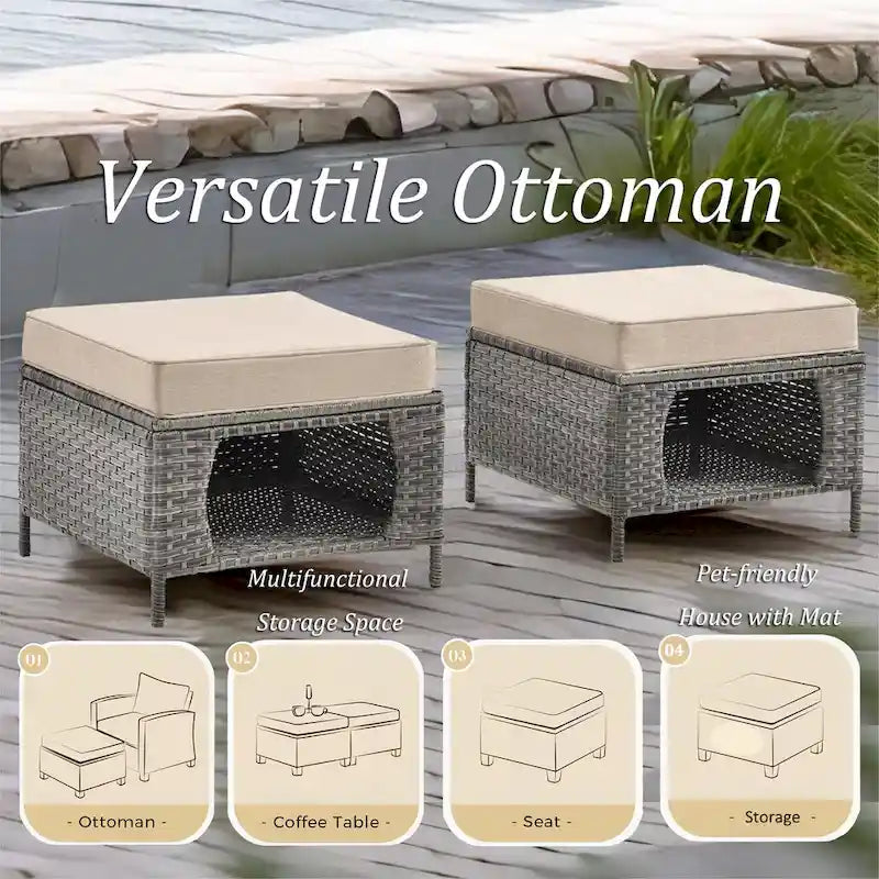 Salon de jardin en rotin – Ensemble de mobilier de jardin 9 pièces avec chaises pivotantes