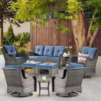 Salon de jardin en rotin – Ensemble de mobilier de jardin 9 pièces avec chaises pivotantes