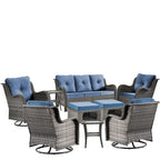 Salon de jardin en rotin – Ensemble de mobilier de jardin 9 pièces avec chaises pivotantes