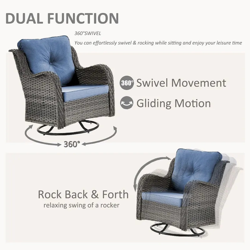 Salon de jardin en rotin – Ensemble de mobilier de jardin 9 pièces avec chaises pivotantes