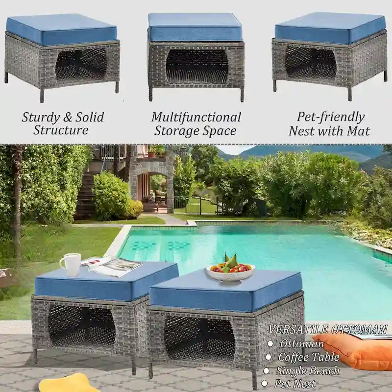 Salon de jardin en rotin – Ensemble de mobilier de jardin 9 pièces avec chaises pivotantes