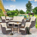 Salon de jardin en rotin – Ensemble de mobilier de jardin 9 pièces avec chaises pivotantes