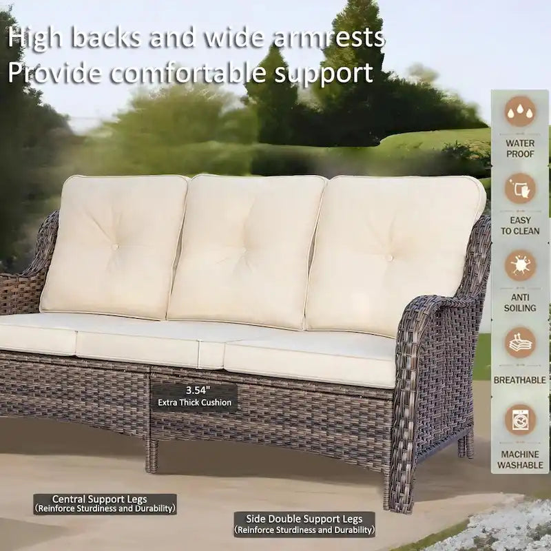 Salon de jardin en rotin – Ensemble de mobilier de jardin 9 pièces avec chaises pivotantes