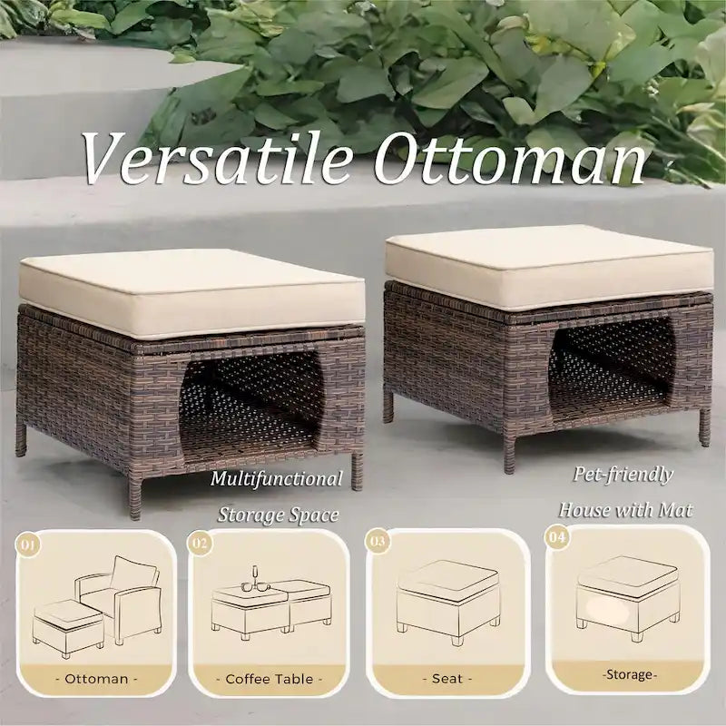 Salon de jardin en rotin – Ensemble de mobilier de jardin 9 pièces avec chaises pivotantes