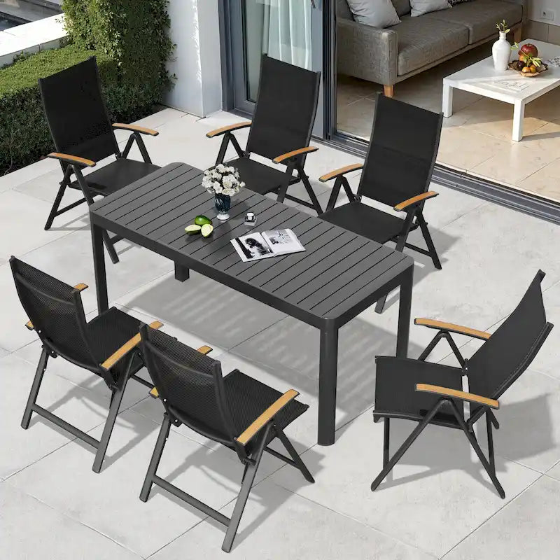 Table de salle à manger extérieure 7 pièces Table extensible en aluminium avec chaise pliante - N/A