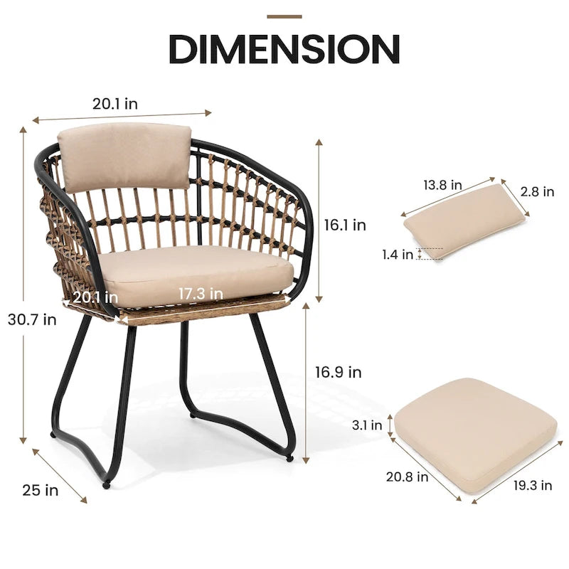 Table de salle à manger d'extérieur 7 pièces en aluminium avec trou pour parasol et chaises en rotin