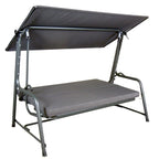 Balançoire de patio Sunjoy Luxury à 4 places en acier avec siège en filet élastique, coussins et auvent réglable, convertible en lit