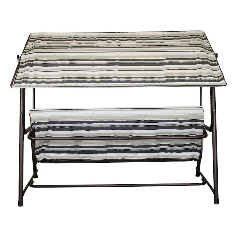 Balançoire de patio Sunjoy Luxury à 4 places en acier avec siège en filet élastique, coussins et auvent réglable, convertible en lit