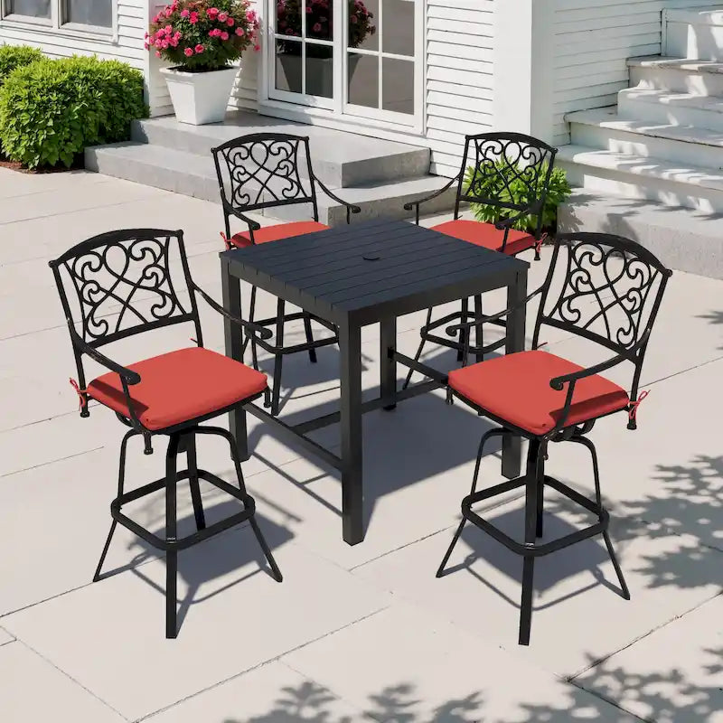 Ensemble 3/5 tabourets de bar en fonte d'aluminium avec coussin en tissu Sunbrella pour terrasse