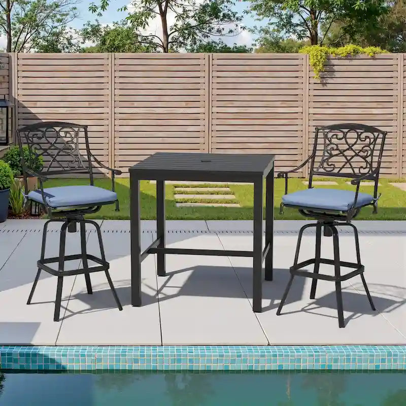 Ensemble 3/5 tabourets de bar en fonte d'aluminium avec coussin en tissu Sunbrella pour terrasse