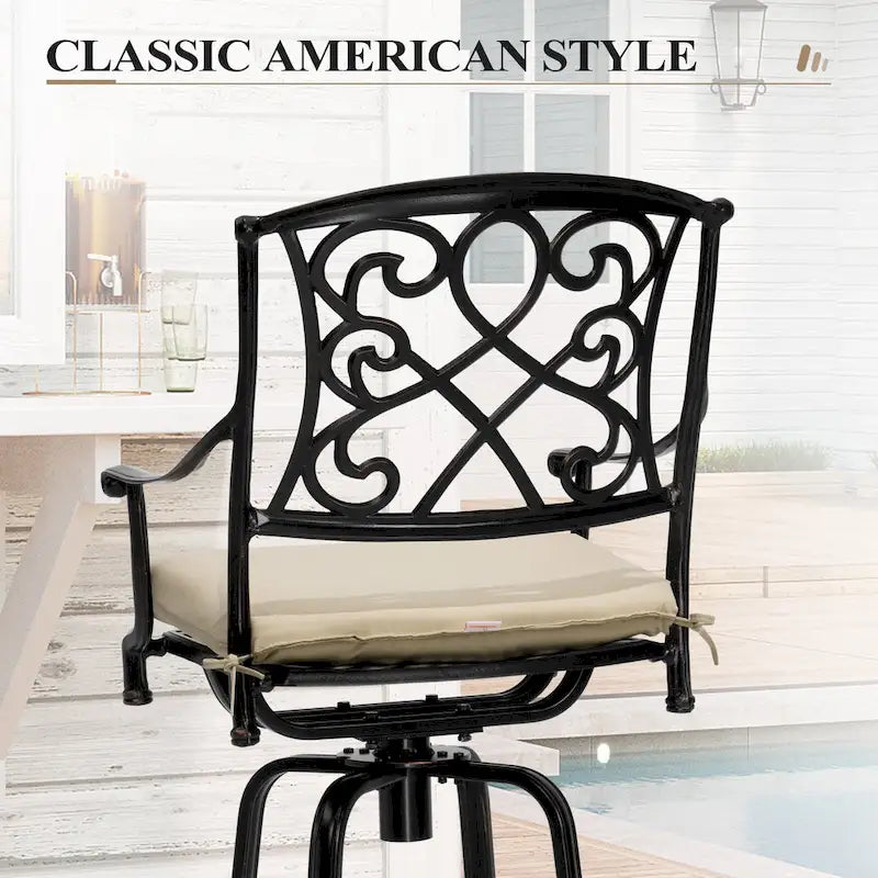 Ensemble 3/5 tabourets de bar en fonte d'aluminium avec coussin en tissu Sunbrella pour terrasse