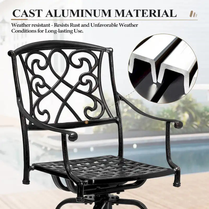 Ensemble 3/5 tabourets de bar en fonte d'aluminium avec coussin en tissu Sunbrella pour terrasse