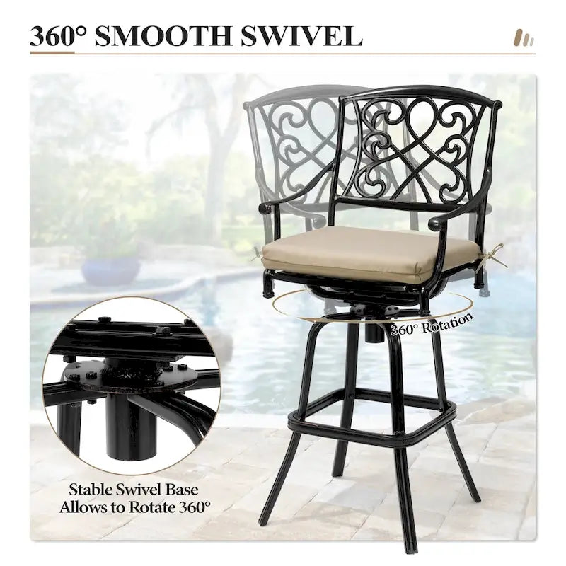Ensemble 3/5 tabourets de bar en fonte d'aluminium avec coussin en tissu Sunbrella pour terrasse