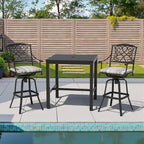 Ensemble 3/5 tabourets de bar en fonte d'aluminium avec coussin en tissu Sunbrella pour terrasse