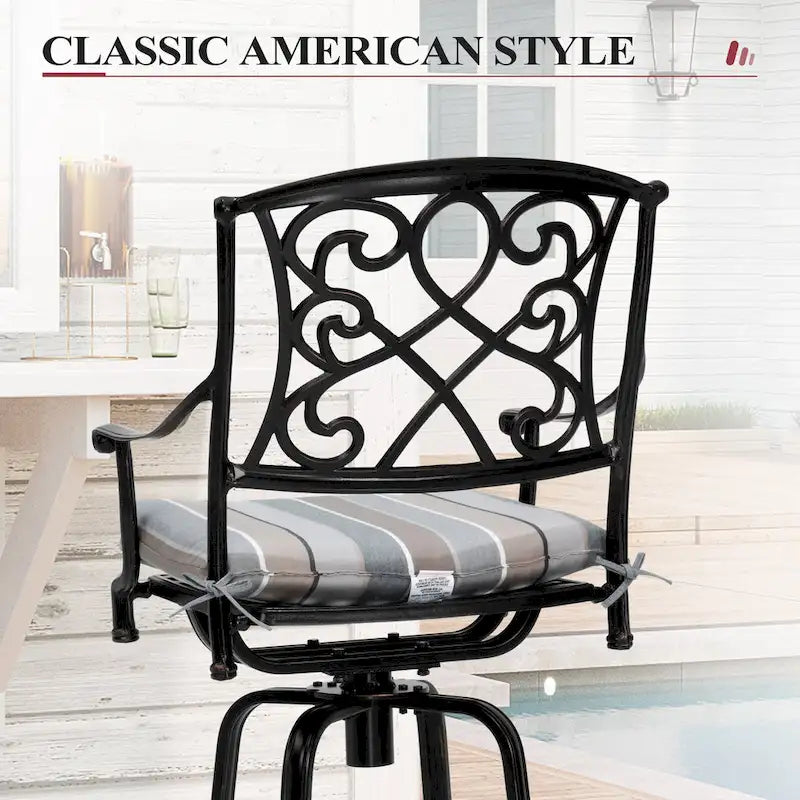Ensemble 3/5 tabourets de bar en fonte d'aluminium avec coussin en tissu Sunbrella pour terrasse