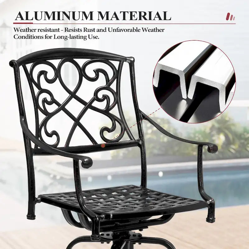 Ensemble 3/5 tabourets de bar en fonte d'aluminium avec coussin en tissu Sunbrella pour terrasse