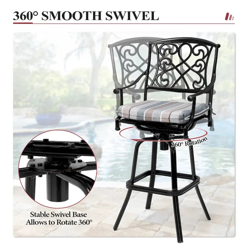 Ensemble 3/5 tabourets de bar en fonte d'aluminium avec coussin en tissu Sunbrella pour terrasse