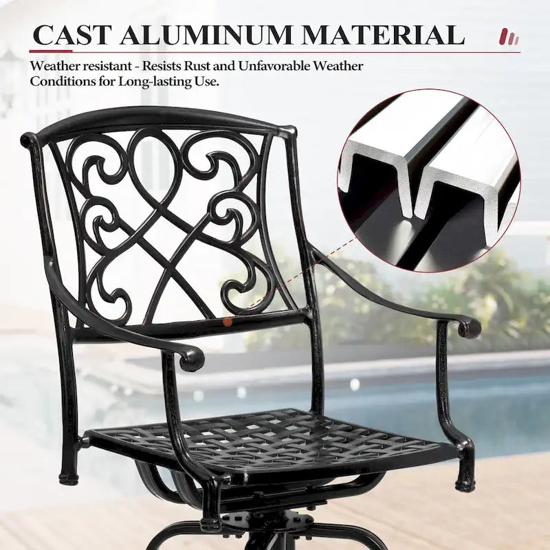 Ensemble 3/5 tabourets de bar en fonte d'aluminium avec coussin en tissu Sunbrella pour terrasse
