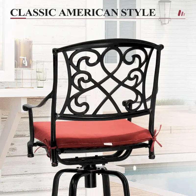 Ensemble 3/5 tabourets de bar en fonte d'aluminium avec coussin en tissu Sunbrella pour terrasse