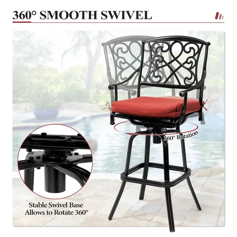 Ensemble 3/5 tabourets de bar en fonte d'aluminium avec coussin en tissu Sunbrella pour terrasse