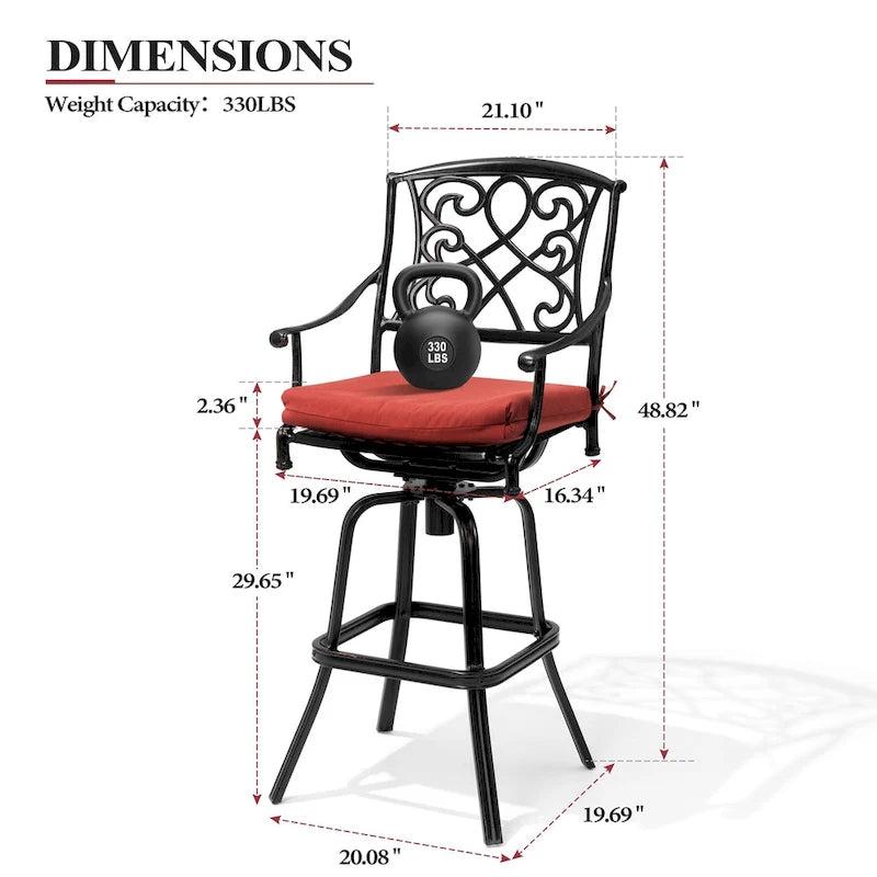 Ensemble 3/5 tabourets de bar en fonte d'aluminium avec coussin en tissu Sunbrella pour terrasse