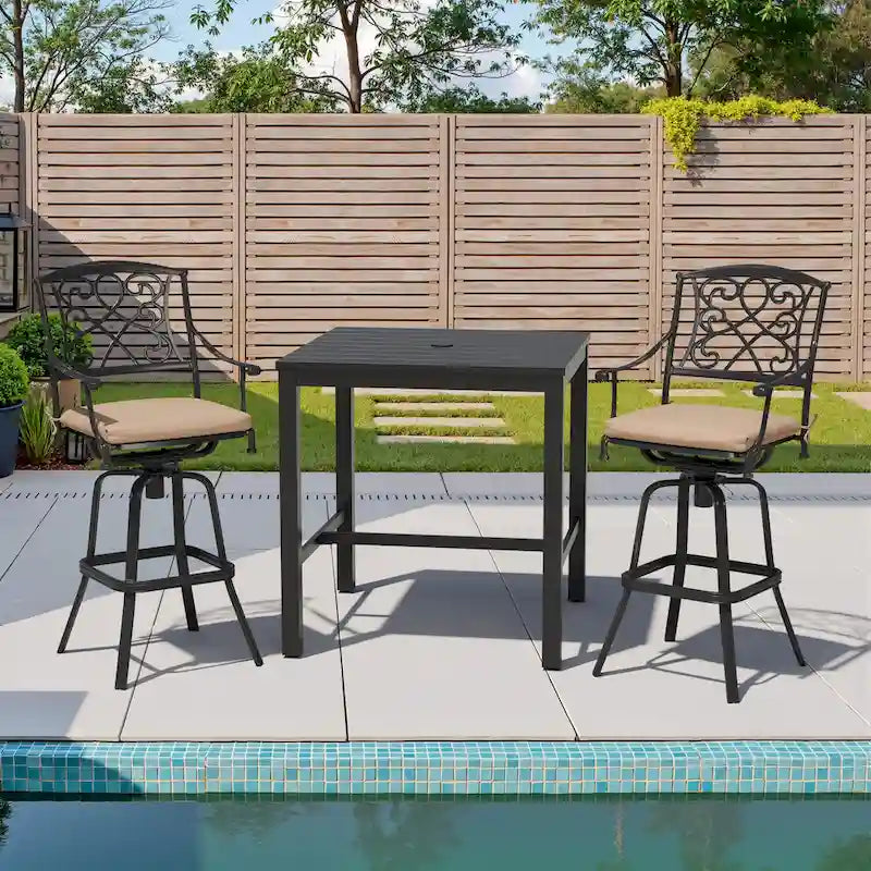 Ensemble 3/5 tabourets de bar en fonte d'aluminium avec coussin en tissu Sunbrella pour terrasse