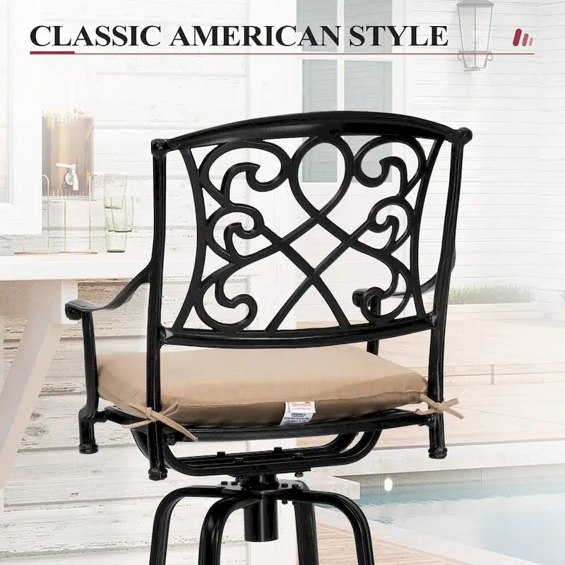 Ensemble 3/5 tabourets de bar en fonte d'aluminium avec coussin en tissu Sunbrella pour terrasse