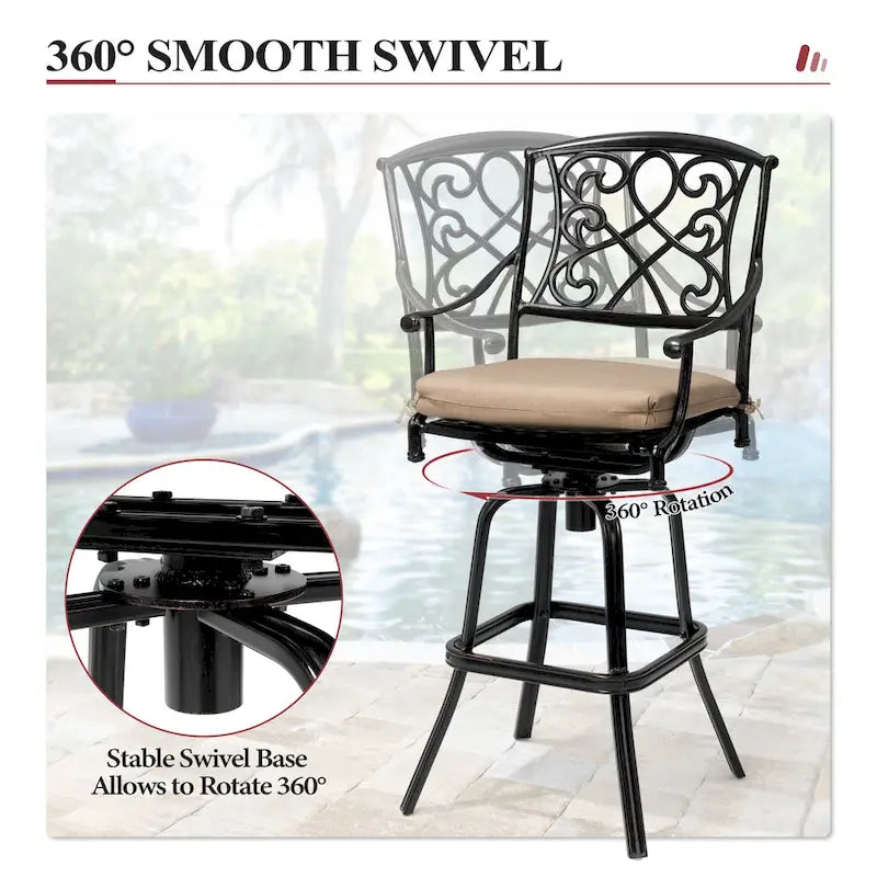 Ensemble 3/5 tabourets de bar en fonte d'aluminium avec coussin en tissu Sunbrella pour terrasse