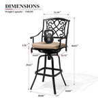 Ensemble 3/5 tabourets de bar en fonte d'aluminium avec coussin en tissu Sunbrella pour terrasse