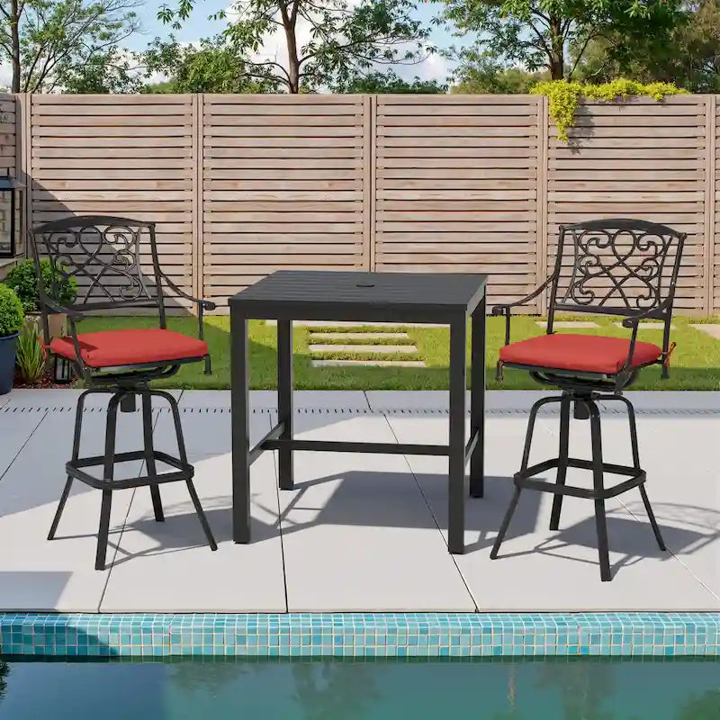 Ensemble 3/5 tabourets de bar en fonte d'aluminium avec coussin en tissu Sunbrella pour terrasse