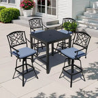 Ensemble 3/5 tabourets de bar en fonte d'aluminium avec coussin en tissu Sunbrella pour terrasse