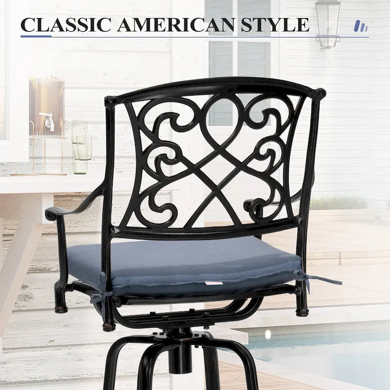 Ensemble 3/5 tabourets de bar en fonte d'aluminium avec coussin en tissu Sunbrella pour terrasse