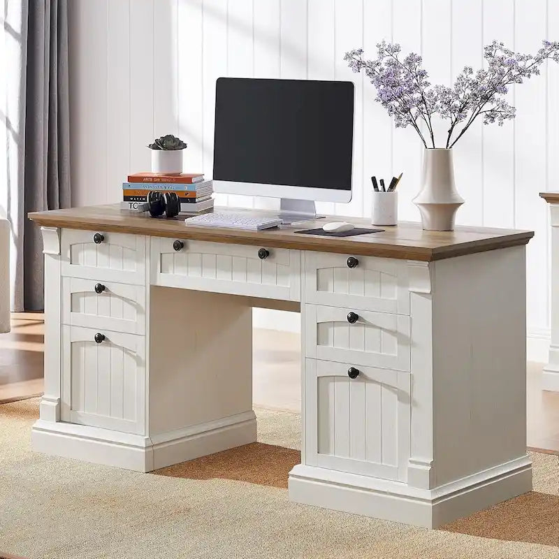 Bureau d'ordinateur de ferme, bureau d'ordinateur en bois avec station de chargement