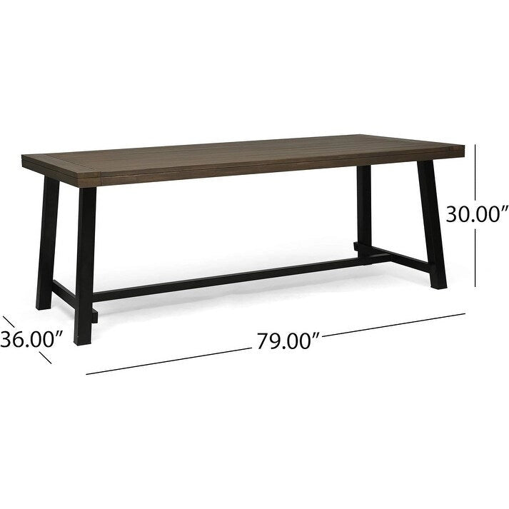Ensemble de salle à manger/pique-nique rustique 3 pièces pour terrasse extérieure avec 2 bancs, bois d'acacia et cadre en fer