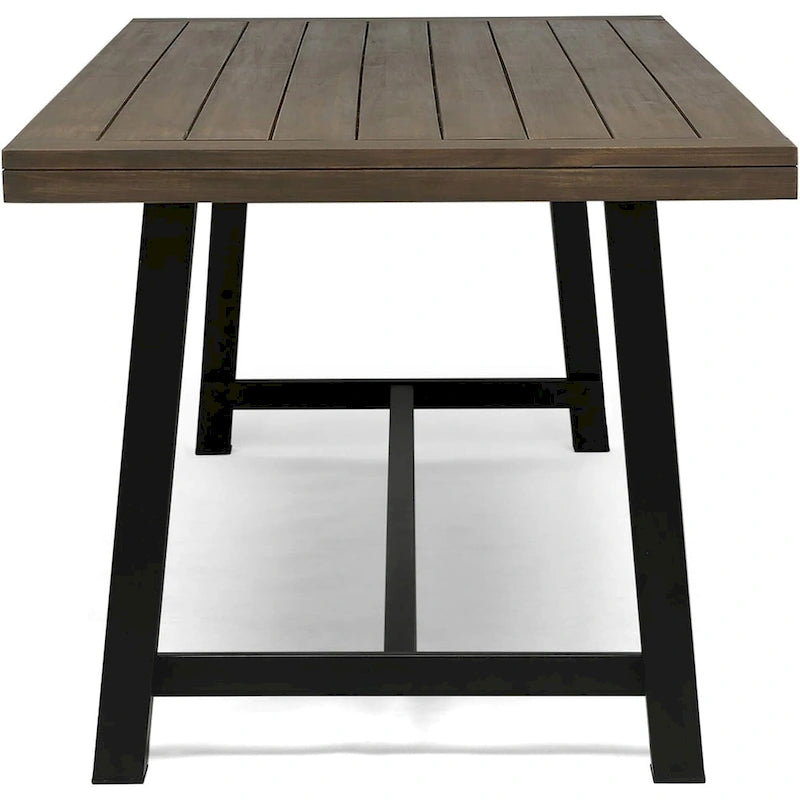 Ensemble de salle à manger/pique-nique rustique 3 pièces pour terrasse extérieure avec 2 bancs, bois d'acacia et cadre en fer