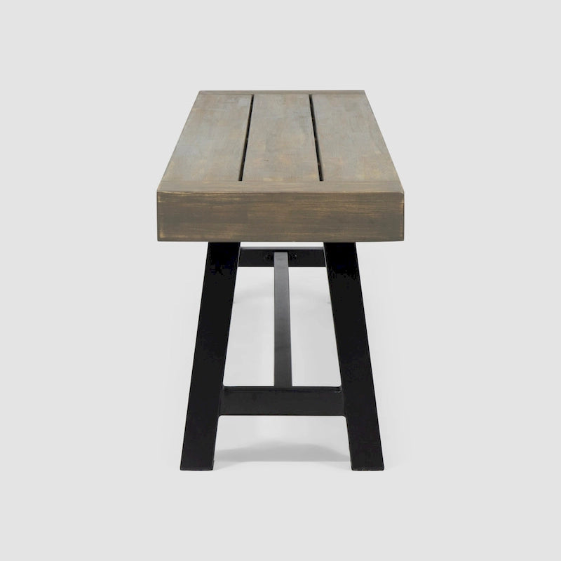Ensemble de salle à manger/pique-nique rustique 3 pièces pour terrasse extérieure avec 2 bancs, bois d'acacia et cadre en fer