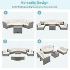 Ensemble de lit de repos pour patio - Sectionnel en rotin avec coussins et table basse pour jardin, piscine, pelouse