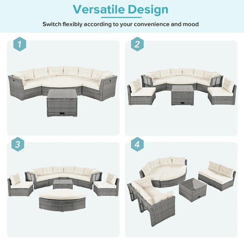 Ensemble de lit de repos pour patio - Sectionnel en rotin avec coussins et table basse pour jardin, piscine, pelouse