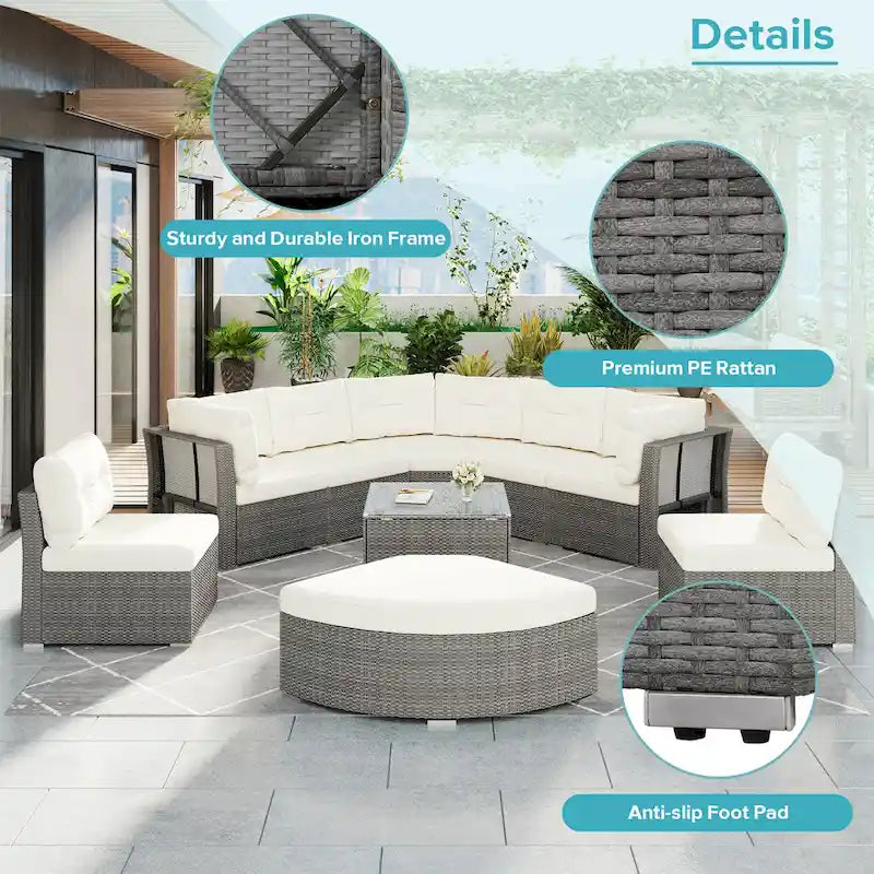 Ensemble de lit de repos pour patio - Sectionnel en rotin avec coussins et table basse pour jardin, piscine, pelouse