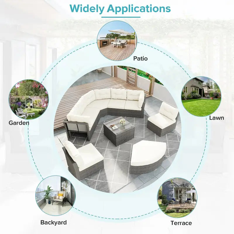 Ensemble de lit de repos pour patio - Sectionnel en rotin avec coussins et table basse pour jardin, piscine, pelouse