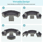 Ensemble de lit de repos pour patio - Sectionnel en rotin avec coussins et table basse pour jardin, piscine, pelouse