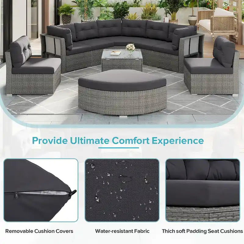 Ensemble de lit de repos pour patio - Sectionnel en rotin avec coussins et table basse pour jardin, piscine, pelouse