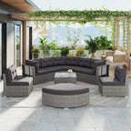 Ensemble de lit de repos pour patio - Sectionnel en rotin avec coussins et table basse pour jardin, piscine, pelouse