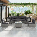 Ensemble de lit de repos pour patio - Sectionnel en rotin avec coussins et table basse pour jardin, piscine, pelouse