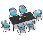 Ensemble de salle à manger d'extérieur 7 pièces avec table en aluminium et chaises en rotin synthétique