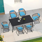 Ensemble de salle à manger d'extérieur 7 pièces avec table en aluminium et chaises en rotin synthétique