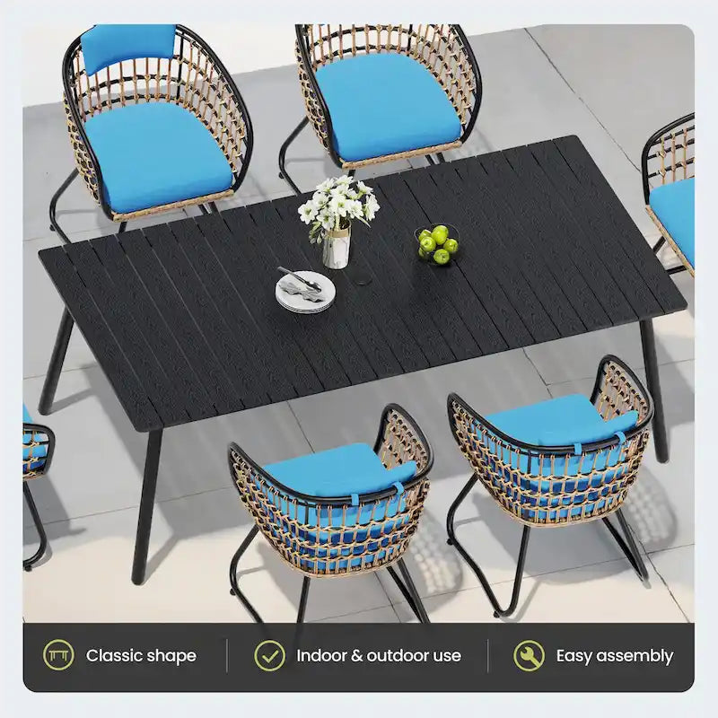 Ensemble de salle à manger d'extérieur 7 pièces avec table en aluminium et chaises en rotin synthétique